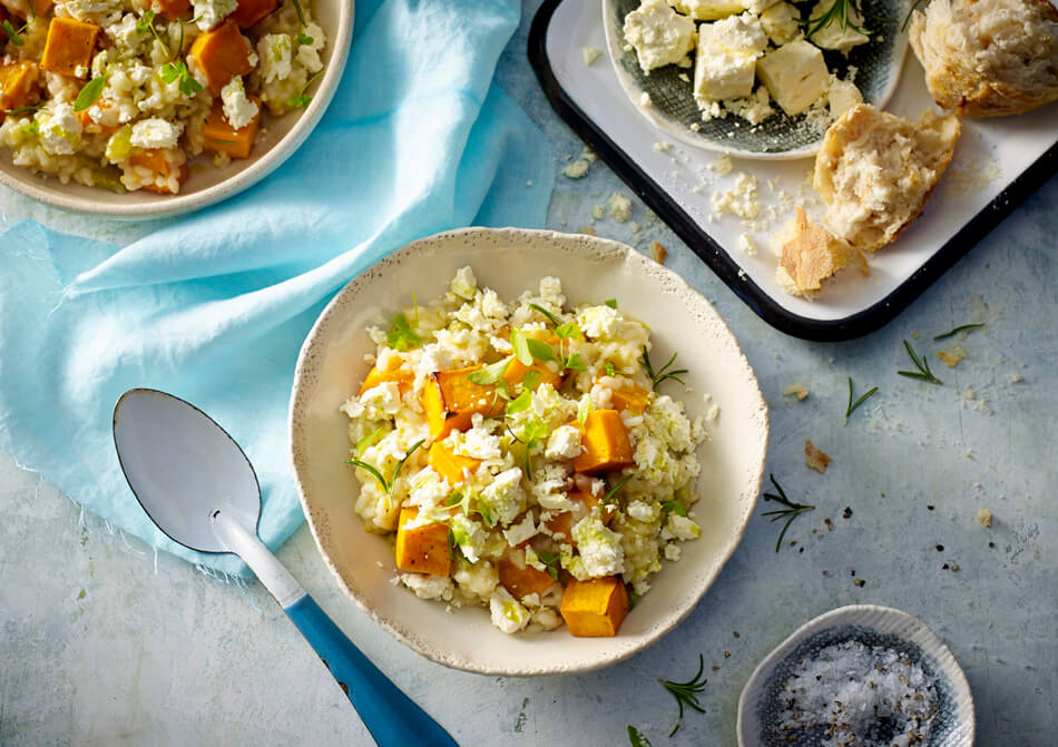 Roasted Pumpkin, Leek and Fetta Risotto Recipe made with Lemnos Traditional Fetta Cheese