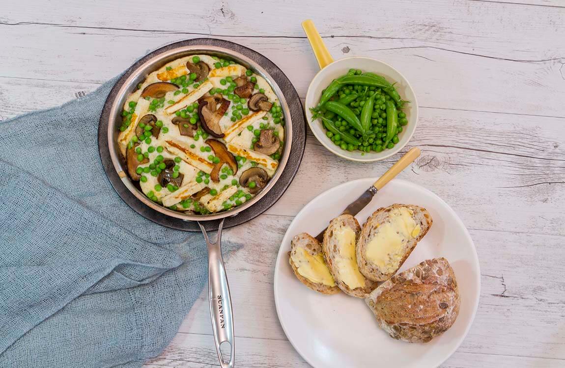 Mushroom, Haloumi and Pea Omelette Recipe made with Lemnos Haloumi Cheese